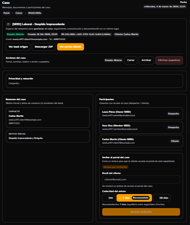 Vista de asunto dentro de PortalLex